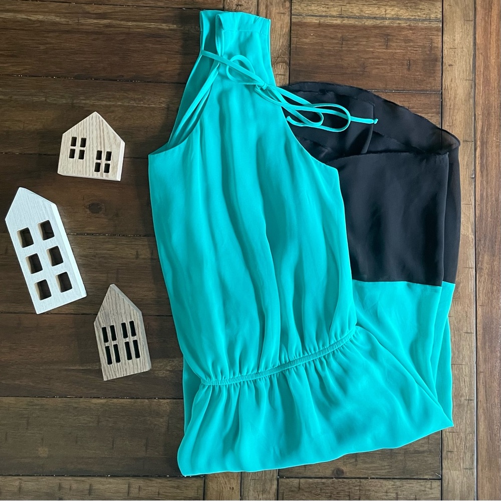 18W EnFocus Women Green And Black Sleeveless High Low Dress